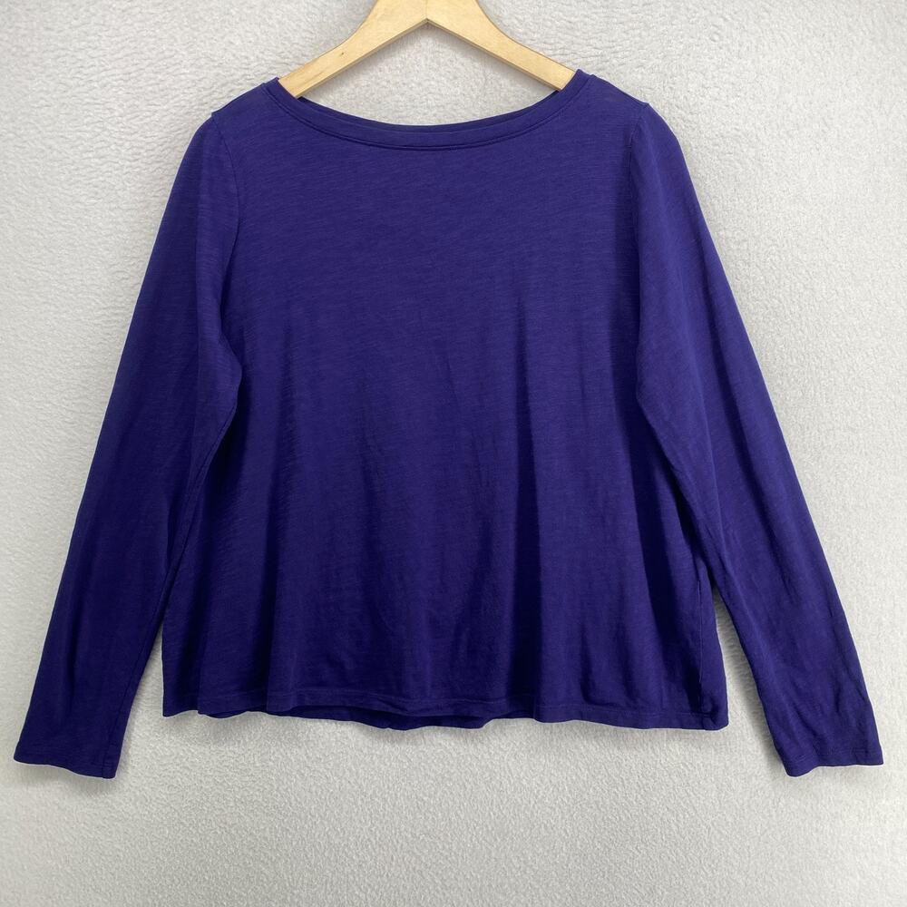 EILEEN FISHER Top M Organic Cotton Slub Jersey Boat Neck Long Sleeve Blue